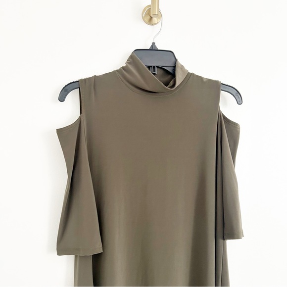 Clara Sun Woo Olive Green Mock Neck Cold Shoulder Mini Dress Size XS - Picture 3 of 6